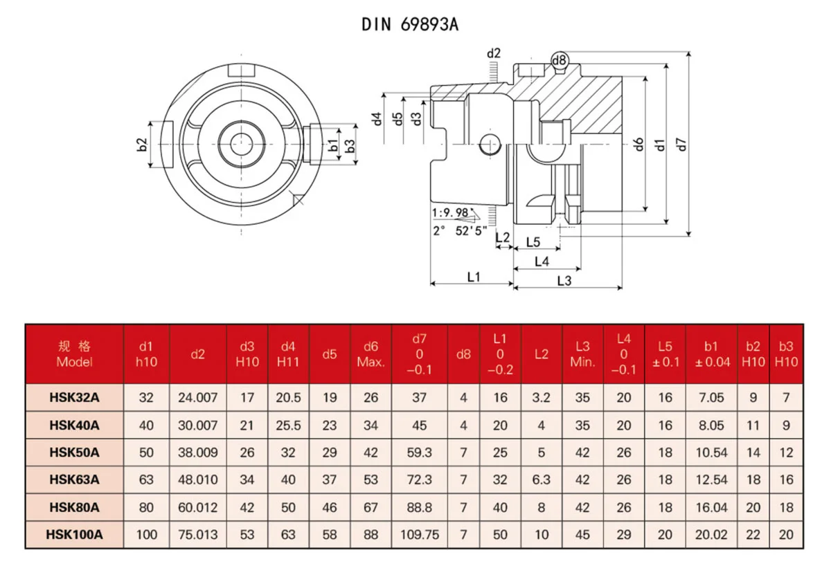 din 69893A tool holder dimension