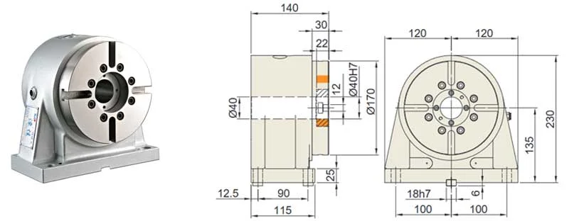 RTA-170 (Pneumatic brake 31 kgf.m) rotary tailstock dimension