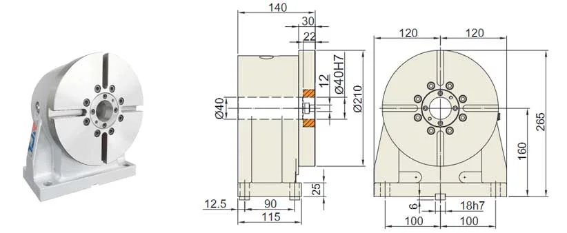 RTA-210 (Pneumatic brake 31 kgf.m) rotary tailstock
dimension