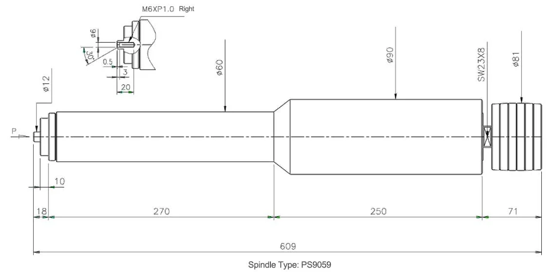 PS9059 Belt Drive Spindles Dimension